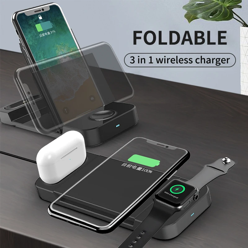 
Многофункциональное автоматическое складное Беспроводное зарядное устройство типа c, 15 Вт, магнитное Беспроводное зарядное устройство 3 в 1 для apple watch 