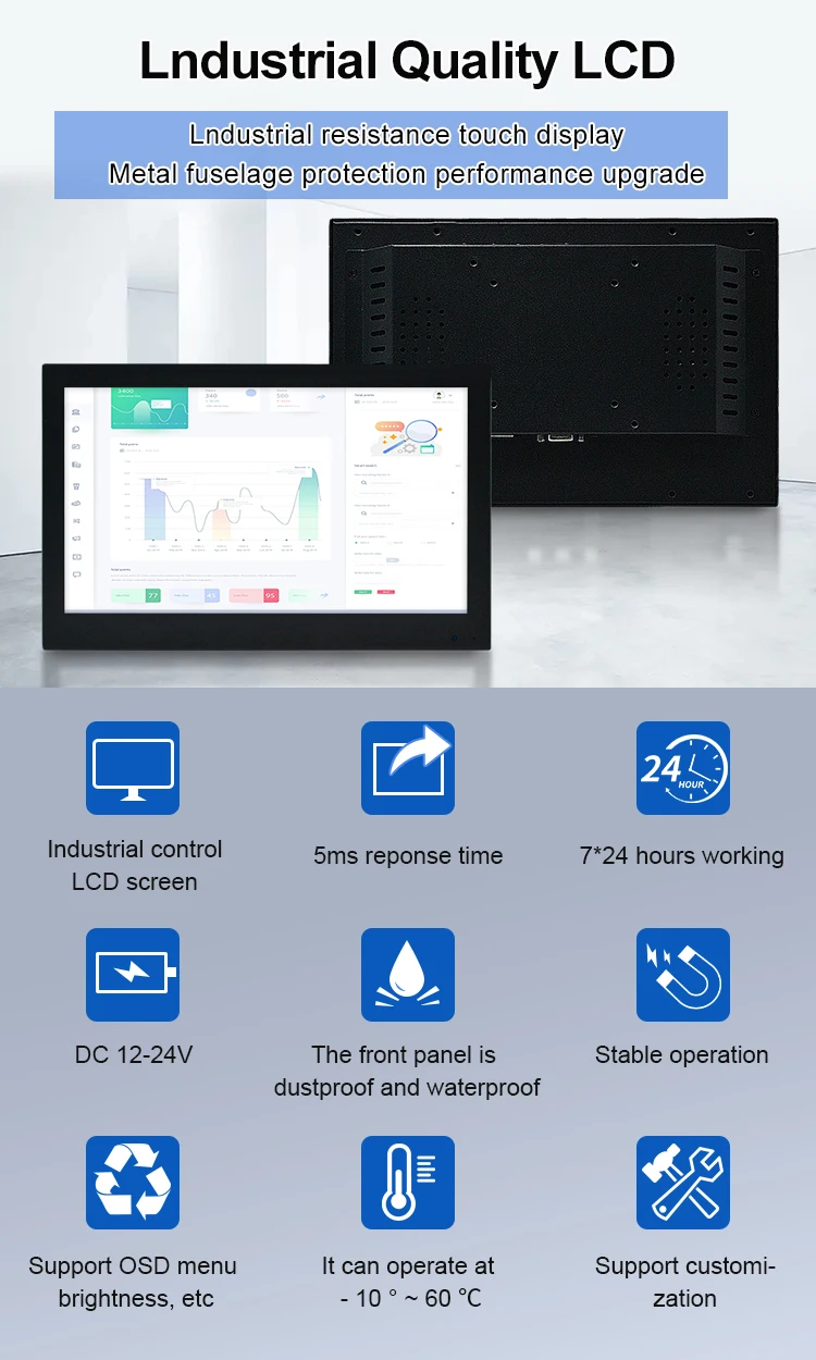 Wholesale Price 15.6 Inch Industrial Lcd Monitor with IPS 1920*1080 VGA HD-MI Cable Embedded Wall Mounted Kit Mount