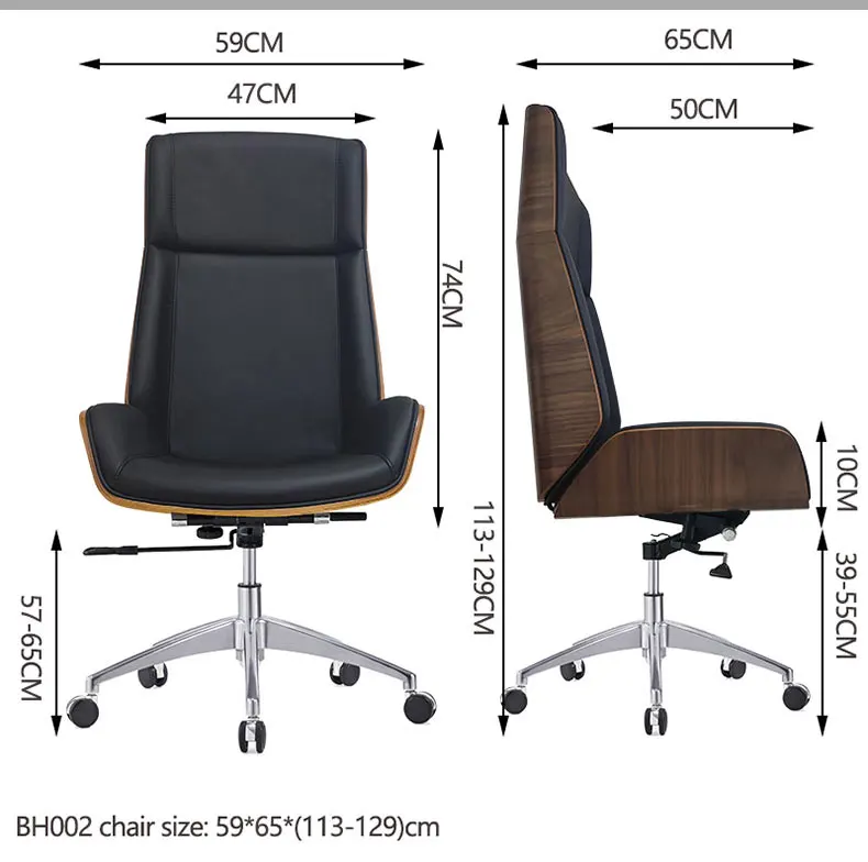 product high back bent plywood wooden boss chair swivel luxury leather adjustable computer boss office chair-106