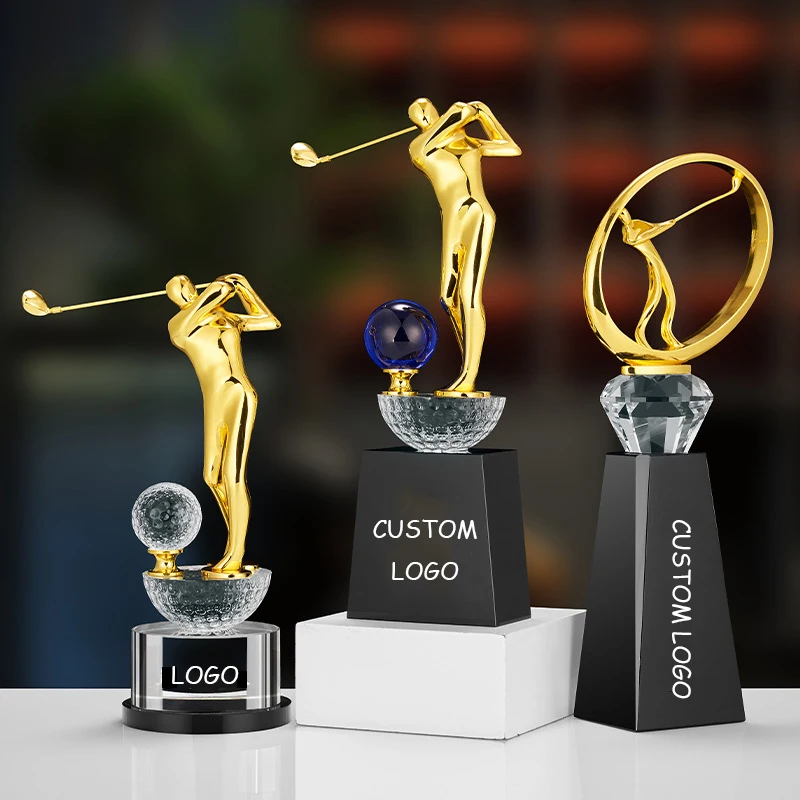 Custom New Design High-end Crystal Golf Award and Trophies Metal Gold Sport Trophy Cup