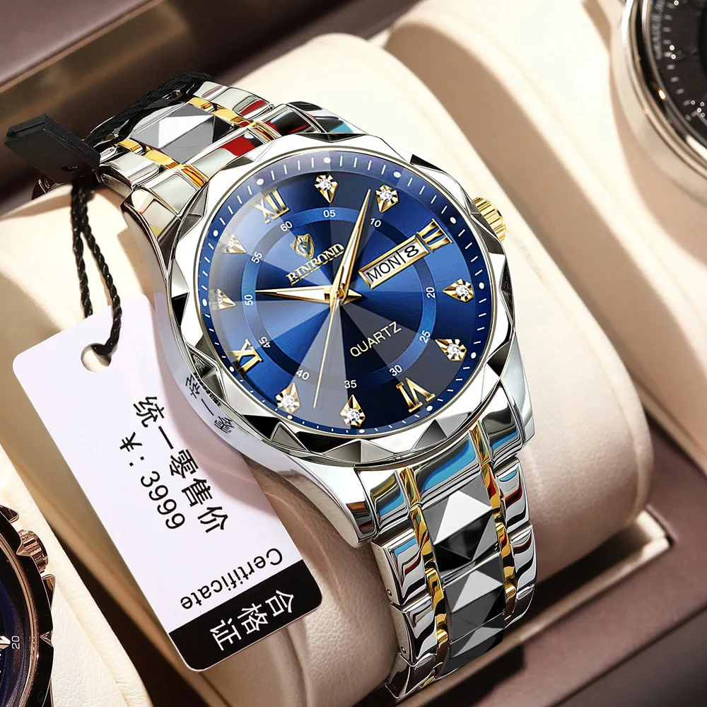 BINBOND B2521 Luxury Man Wristwatch Waterproof Luminous Date Week Male  Reloj for Men Watches Stainless Steel Quartz Men's Watch