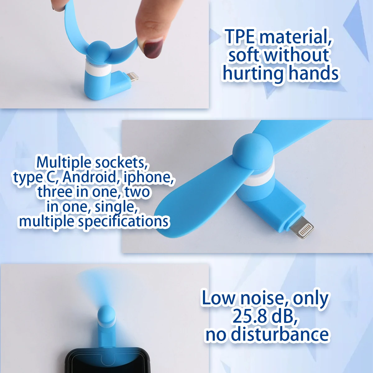Portable 3 In 1 Mini Usb Fan Cell Phone Android Micro Usb/type C/ios