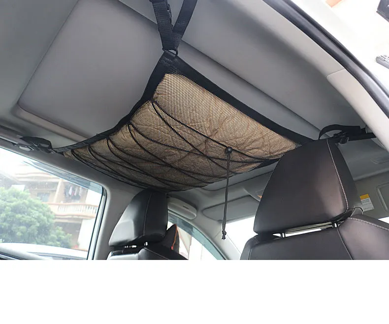 COMBLU Car Ceiling Cargo Net Pocket Adjustable Double Layer Mesh Bag SUV Roof Organizer Long Trip Camping Storage Pouch Putting Quilt Children's Toy Towel Sundries Interior Accessories 