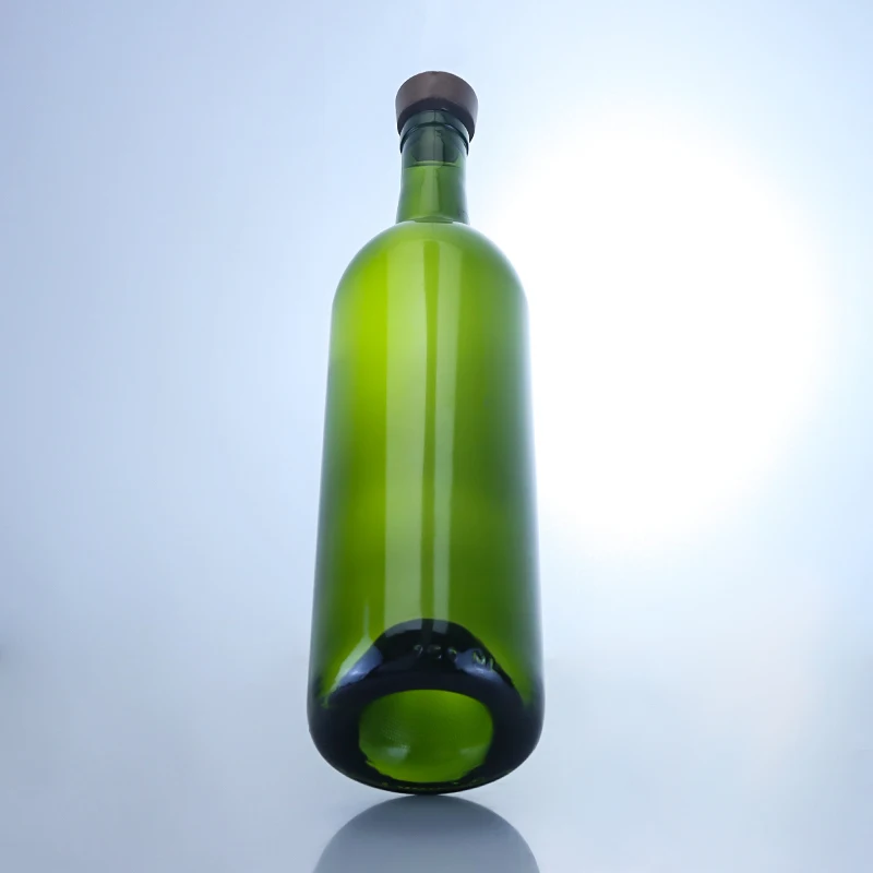 750ml Antique Green Round Glass Wine Bottle Raised Bottom With Bar Top