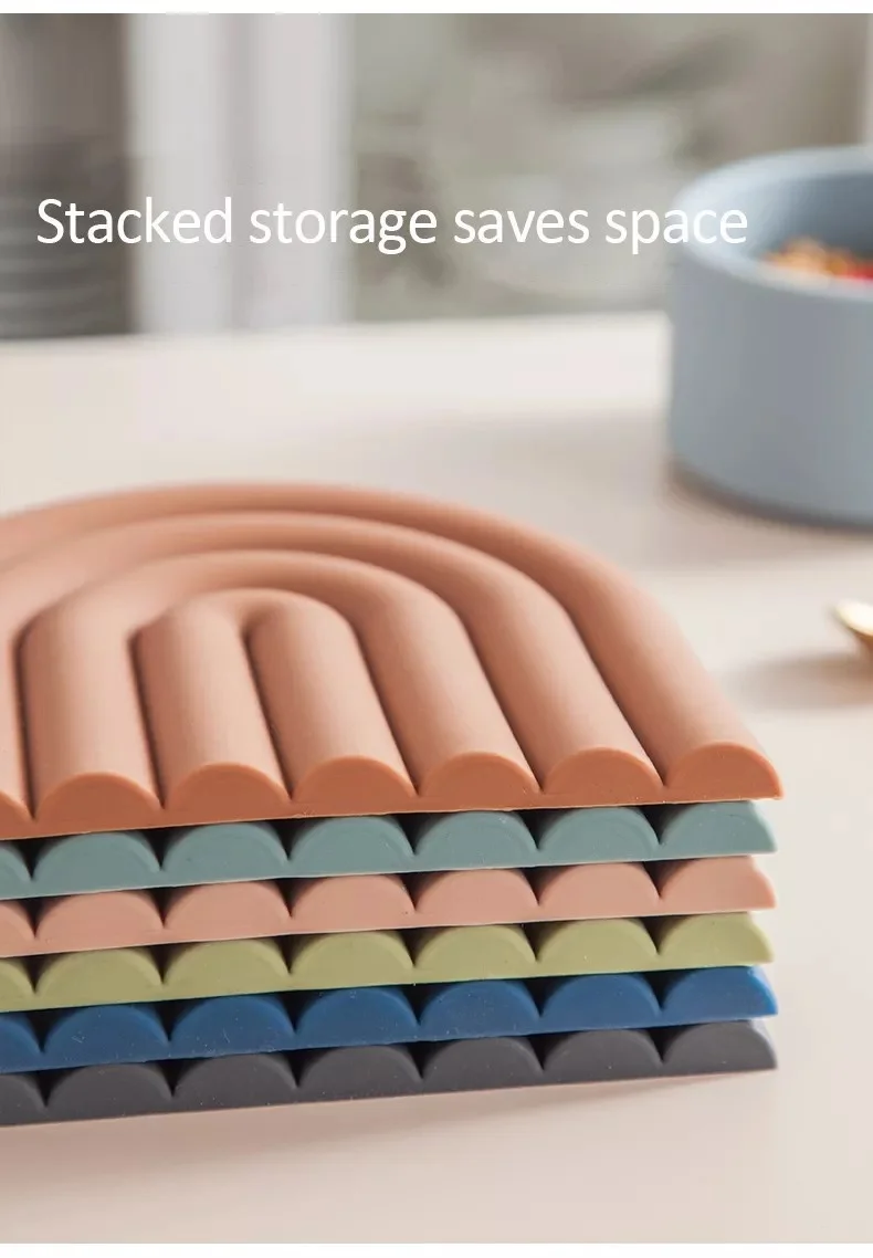 Silicone Dining Table Placemat Creative Rainbow Design High Temperature Resistant Coffee Cup Mat 5mm Thick Household Mat details