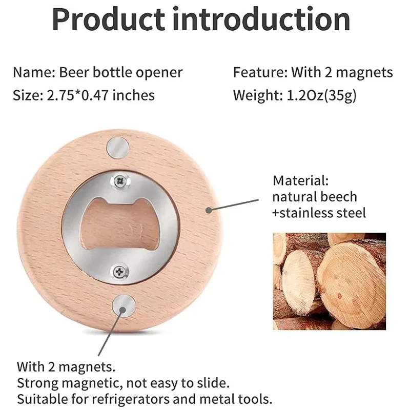 Custom Logo Printed Diy Spirit Level Round Bamboo Magnetic Wood Blank Wooden Magnets Custom Bottle Opener With Magnet