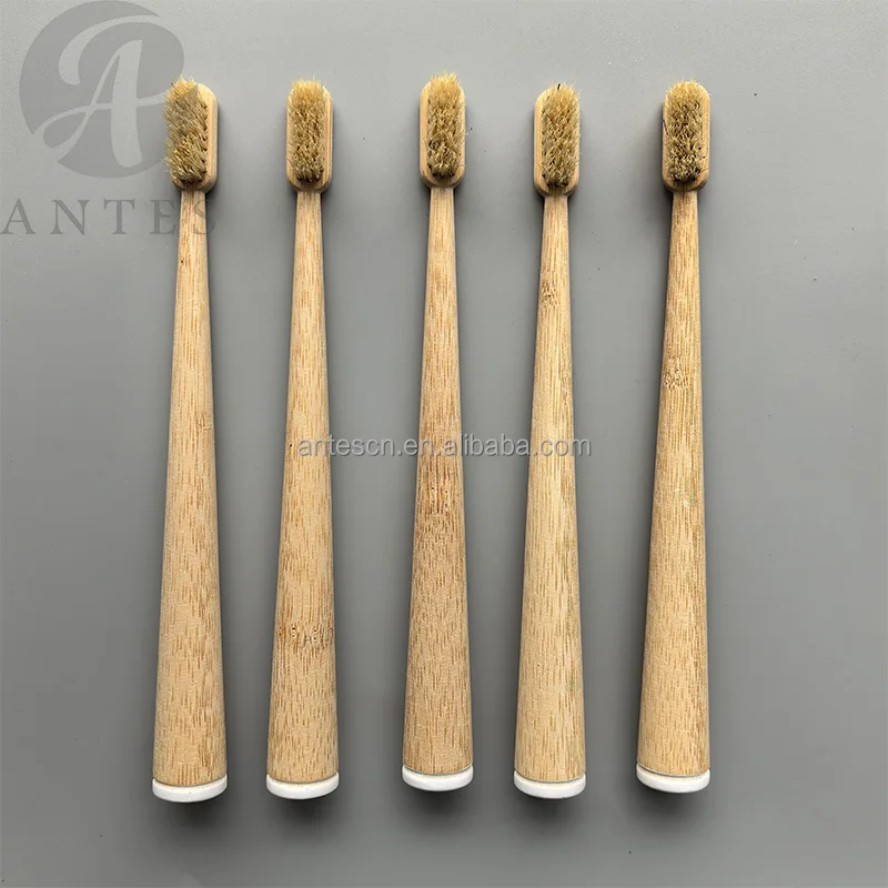 Natural Bristle Bamboo Toothbrush Round Handle Biodegradable Bamboo Boar Toothbrush with Custom Private logo