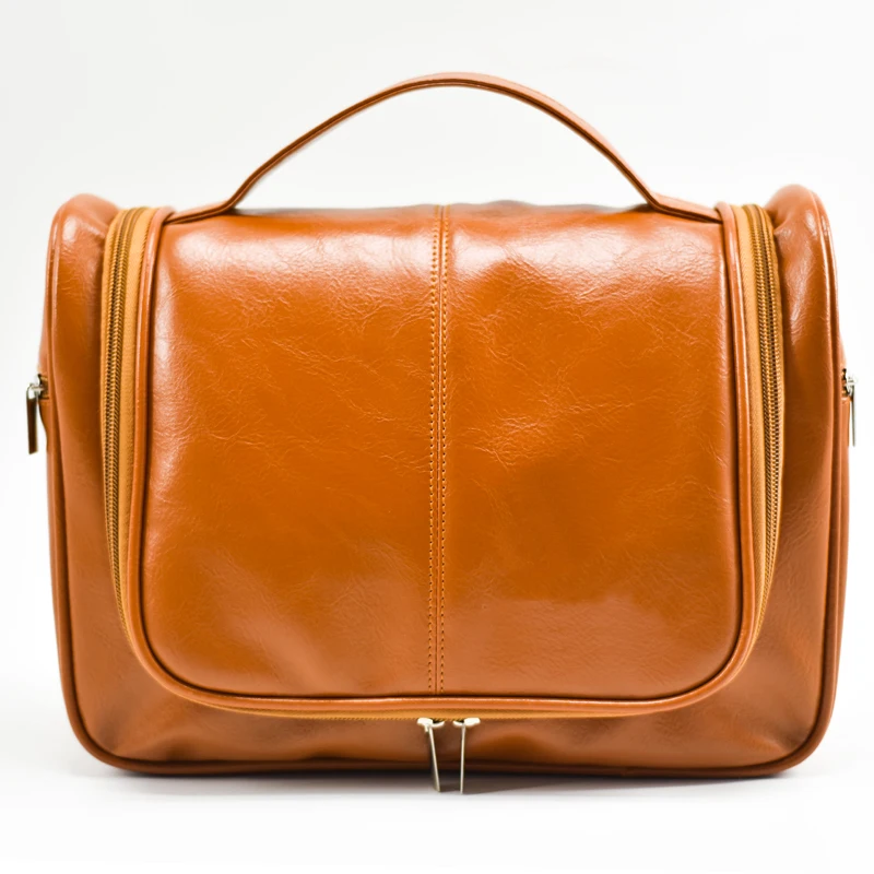 mens leather hanging wash bag