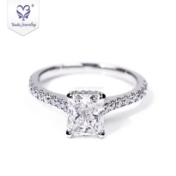 Tianyu gems customization 14k/18k white gold radiant cut cvd diamond engagement ring for women