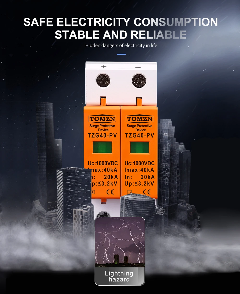 SPD DC 1000V 20KA~40KA House Surge Protector Protective Low-voltage Arrester Device