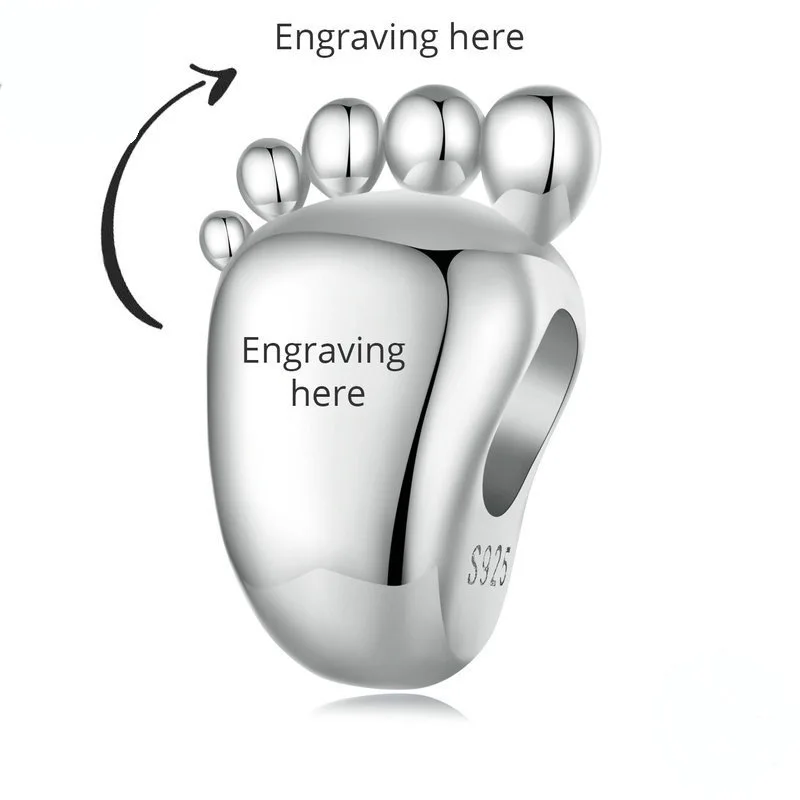 Personalised 925 Sterling silver charms bulk footprint engravable charms custom charms for pandora bracelets