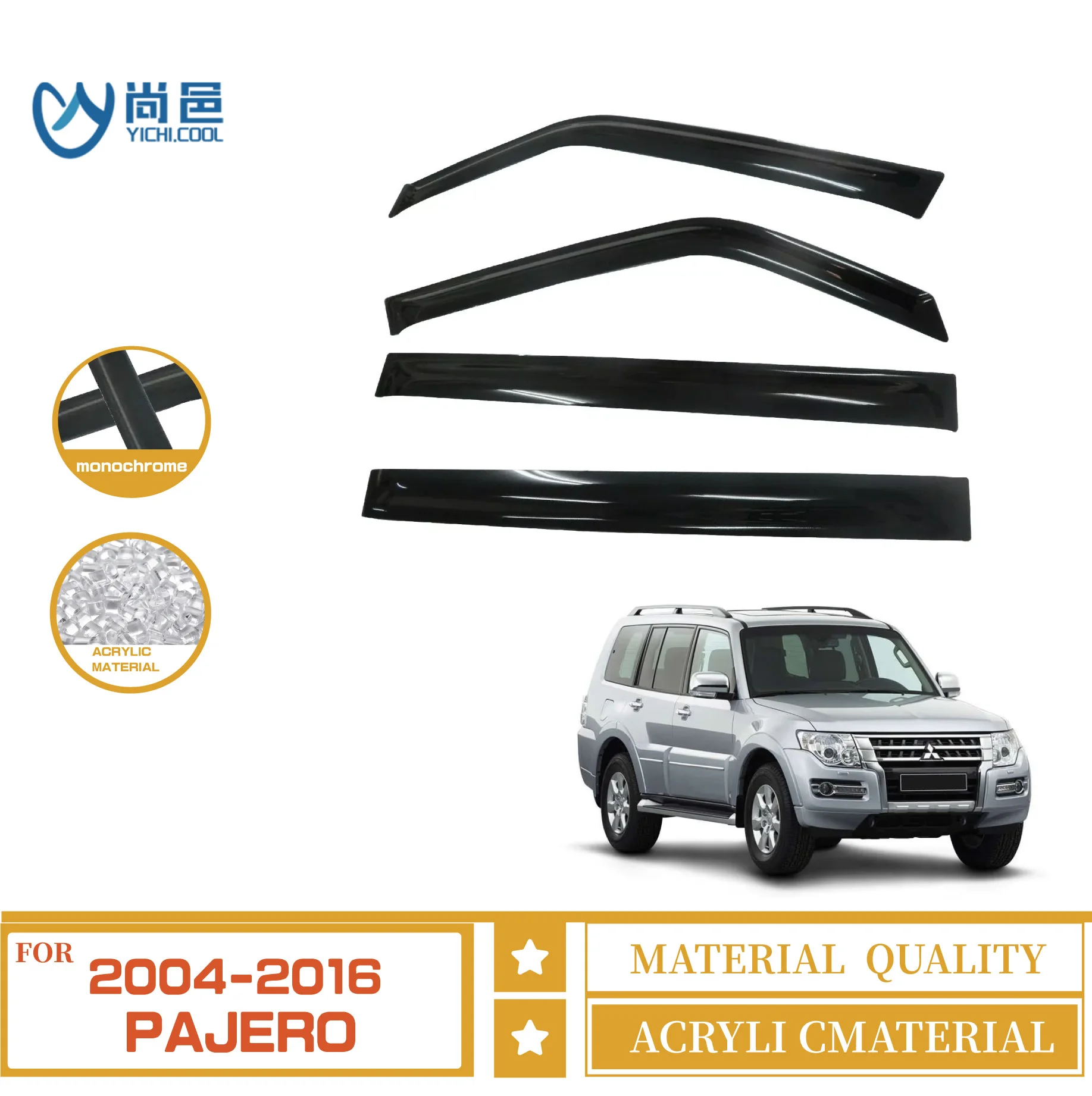 Factory Direct Sales Car Rain Shield Bright Strip Style Rain Window Deflector for Mitsubishi Pajero 1998-2016 Auto Car Sun Visor