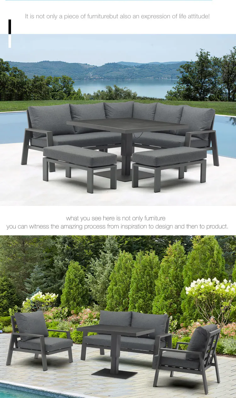 Uland Patio Garden Outdoor Furniture Sets With Fire Pit Table Modern Aluminum Sofa Waterproof
