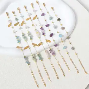 Wholesale Mixed Irregular Raw 8 Chakra Healing Natural Stone Beaded Gemstone Crystal Chip Bracelet Stainless Steel