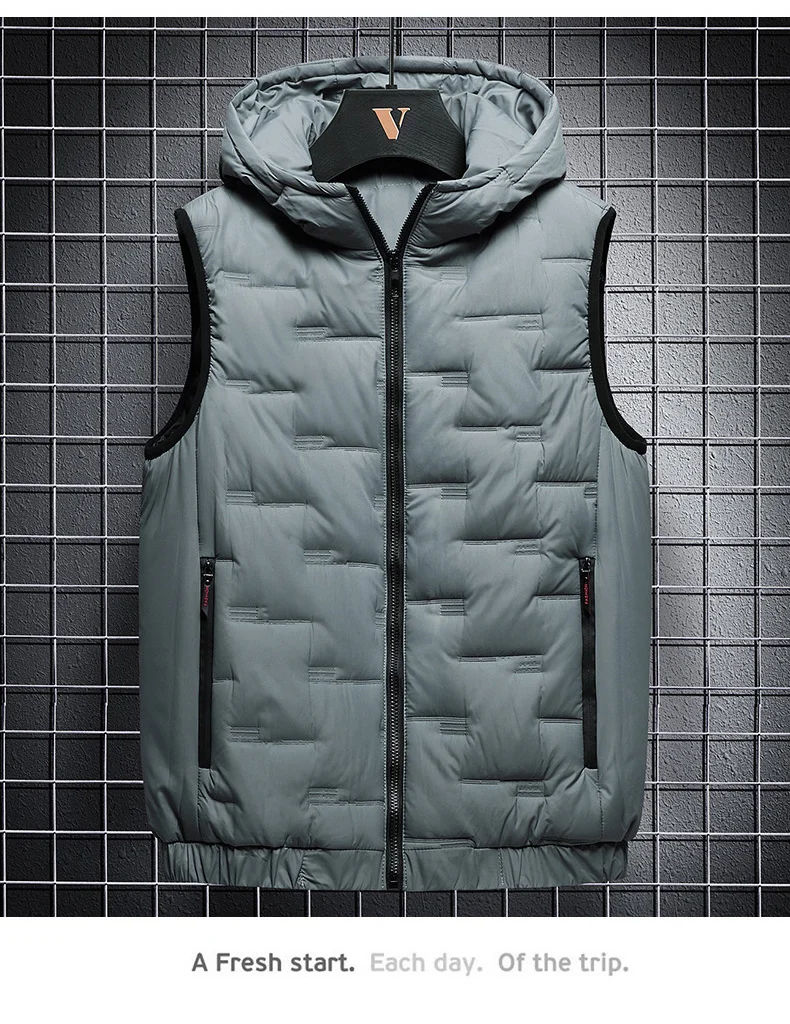 Men's Quilted Puffer Vest Hooded Winter Waistcoat For Outdoor_voghion.com