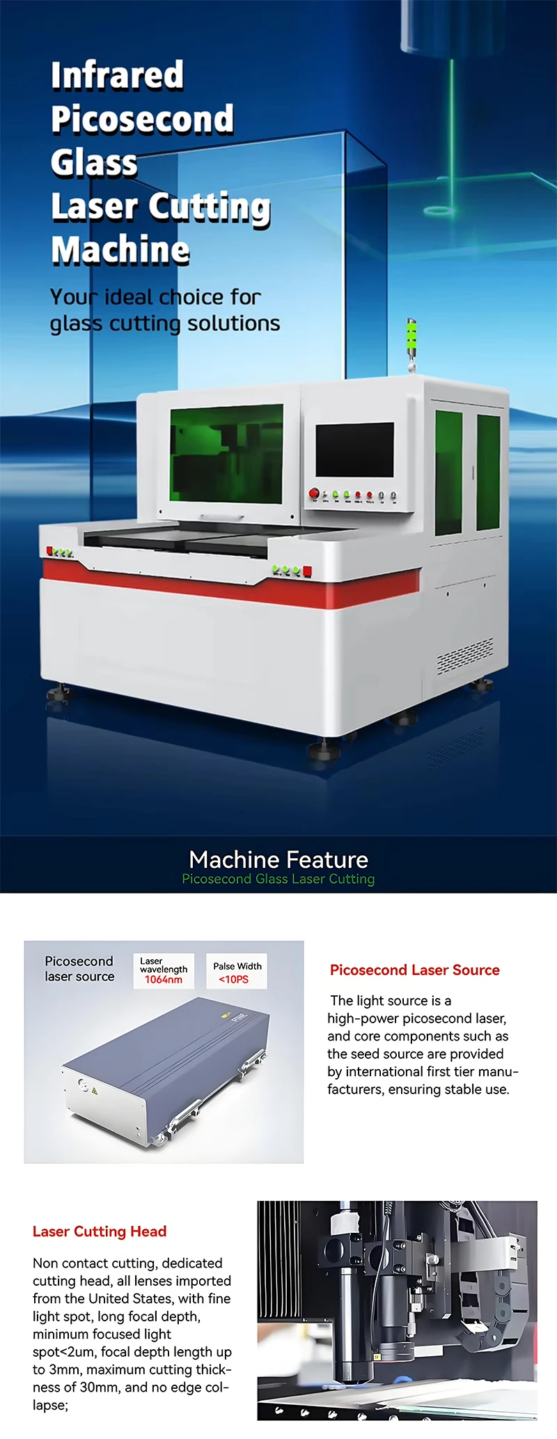 HIWIN Brand New Condition Automatic Focusing Infrared Picosecond Laser Glass Cutting Machine Visual Positioning Rubber BMP PLT