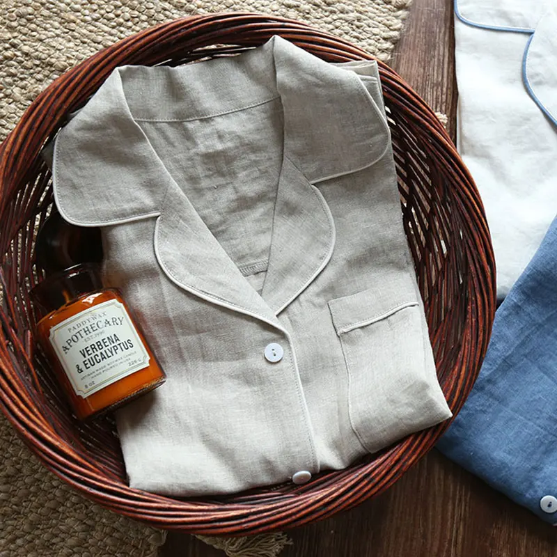 Hot Sale Skin-friendly Breathable Casual Knitted Linen Men's Pajamas and Ladies Pajamas Family Suits