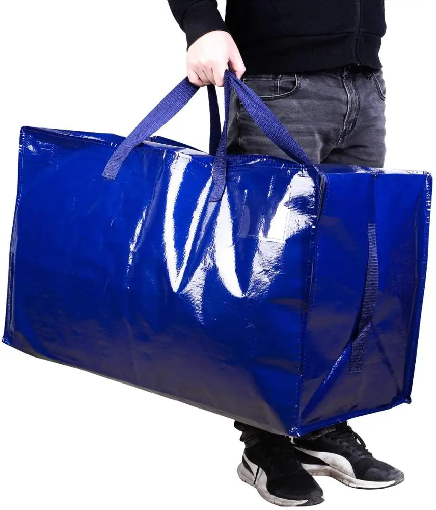 2021 Wholesale Water Proof extra Large Travel Shopping Bag Blue pp Woven Bag with Zipper