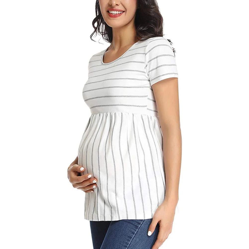 Maternity Shirts Short Ruffle Sleeve/V Neck Button Front Pleat Top  Maternity Clothes Casual Work at  Women’s Clothing store