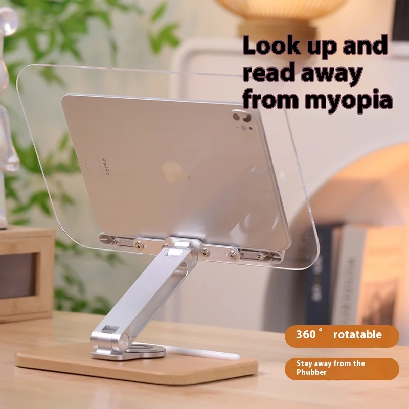 Book Stand for 360 Degree Rotating Foldable Wooden Laptop Stand with Metal Holder Vertical Desktop Tablet Reading Stand