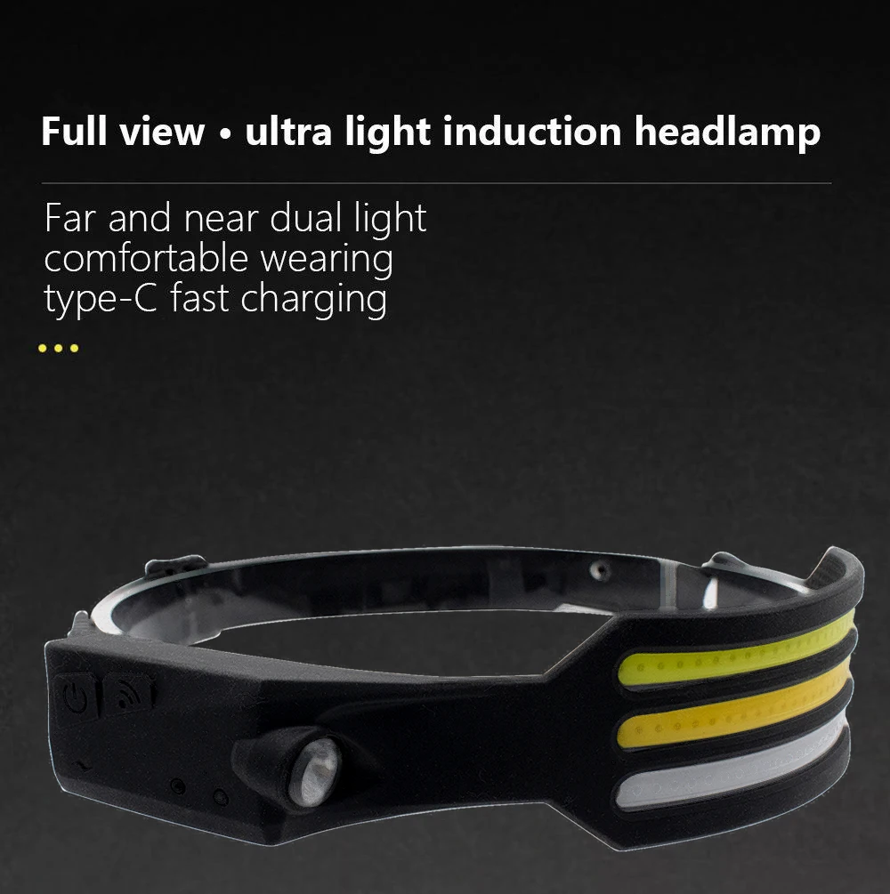 High Lumen Led Headlamp Rechargeable Torch 3 Light Beam Headlight Motion Sensor Silicone Induction Cob Headlamps supplier