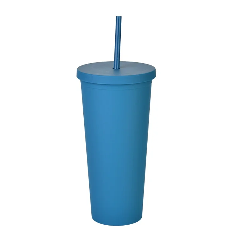 2026 Cross-border Hot-selling Eco-Friendly Double-layer Acrylic Straw Cup 22OZ Large-capacity Outdoor Frosted American Style preview 6