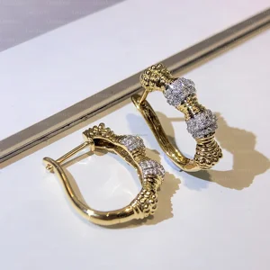 14K/18K gold luxury accessories ladies' earrings, set with 0.357 carats of lab-grown round diamonds, for evening wear.