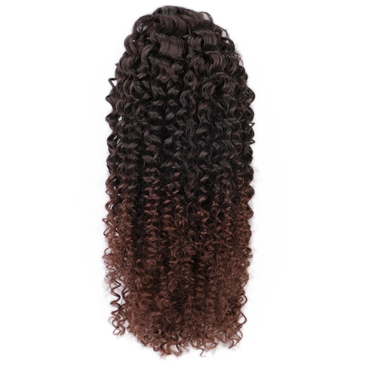 Высококачественная Длинная коричневая кудрявая пуховка омбре с зажимами для наращивания волос