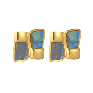 YUKAM Jewelry French Vintage Stainless Steel Gold Plated Irregular Resin Acrylic Earrings Abalone Shell Stud Earrings for Women