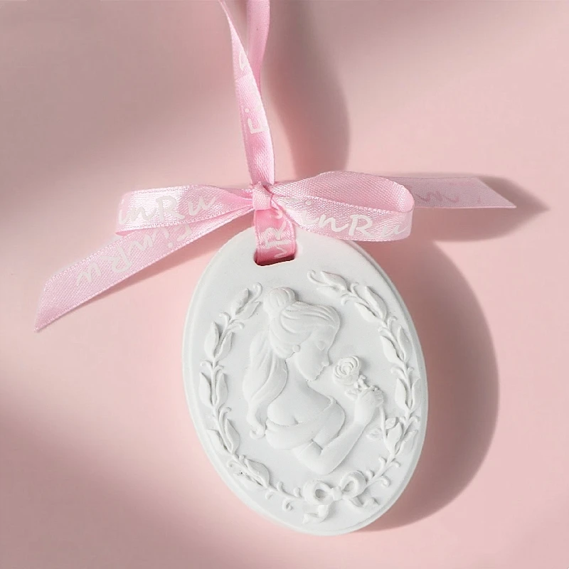 Customized Embossment Porous Ceramic Scented Stone Hanging Car Air Freshener Home Decoration Aroma Essential Oil Diffuser
