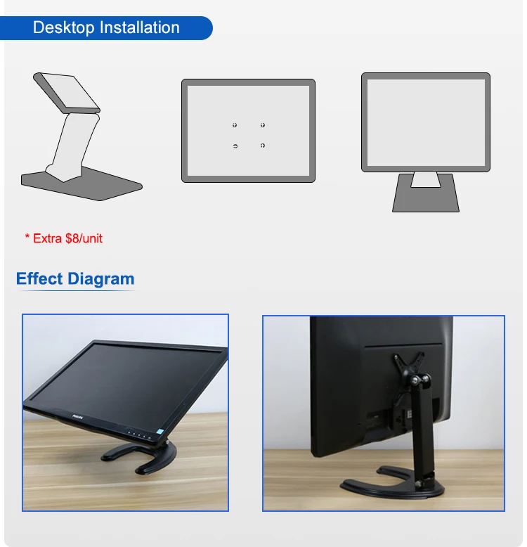 Industrial VESA Pure Plane Capacitive Resistive Touch Screen 11.6/13.3/15.6/19/21.5 Inch LCD Display USB DC Monitor