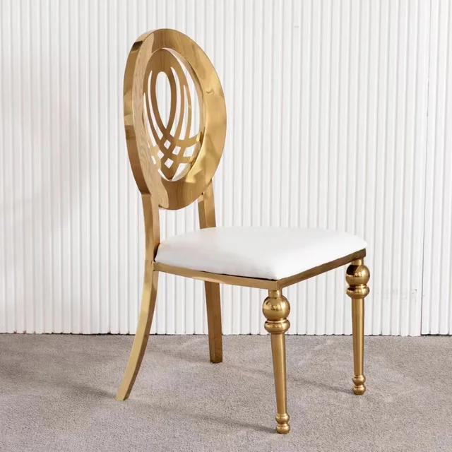 Popular design Hotel Banquet Chair Wedding Event Dining Chair Golden Painting Luxury white leather dining table set