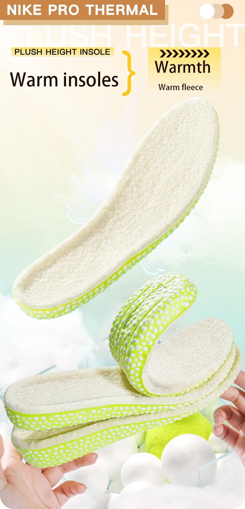 Winter Warm Height-Increasing Insoles, Fluffy Thermal Inserts for Cold Protection