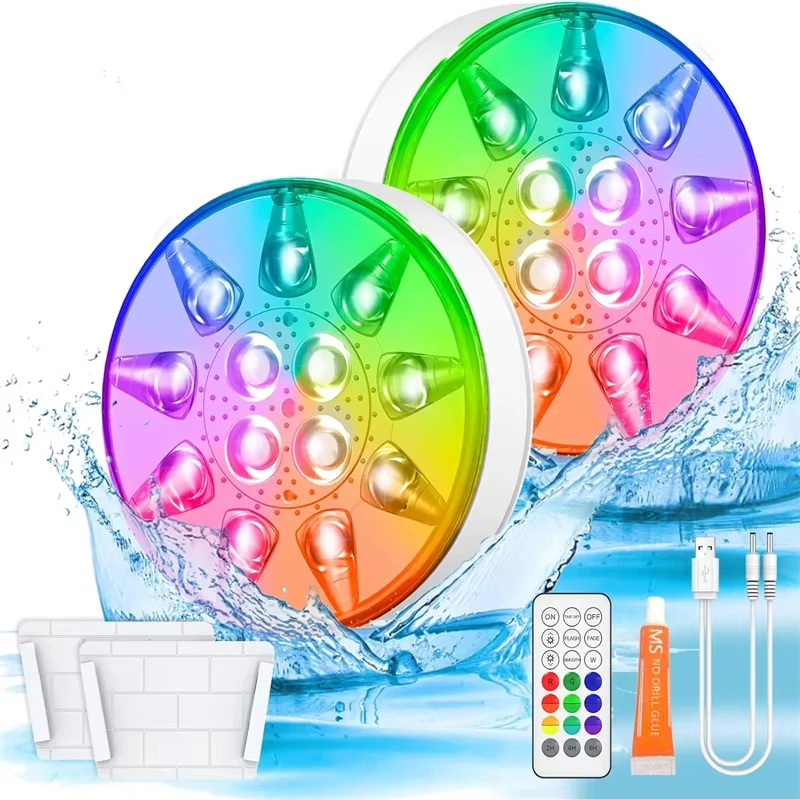 product new top quality 16 colors rgb led swimming pool usb rechargeable submersible ip68 underwater lights for with rf remote for boat-37