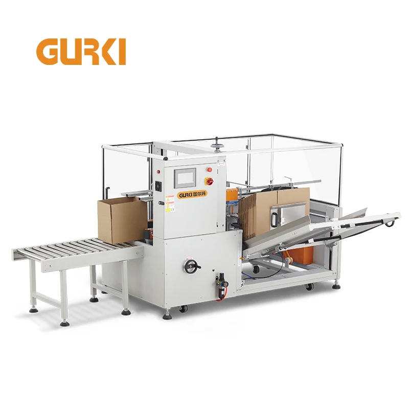 Gurki Fully Automatic Carton Case Erector Machine With Bottom Tape Sealer Box Froming Machine 10-12 Cartons/min