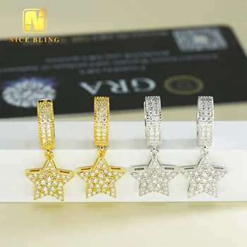 Luxury Moissanite Earrings 18K Gold Plated Jewelry 925 Silver Stars Design Hoop Earrings Pass Diamond Tester