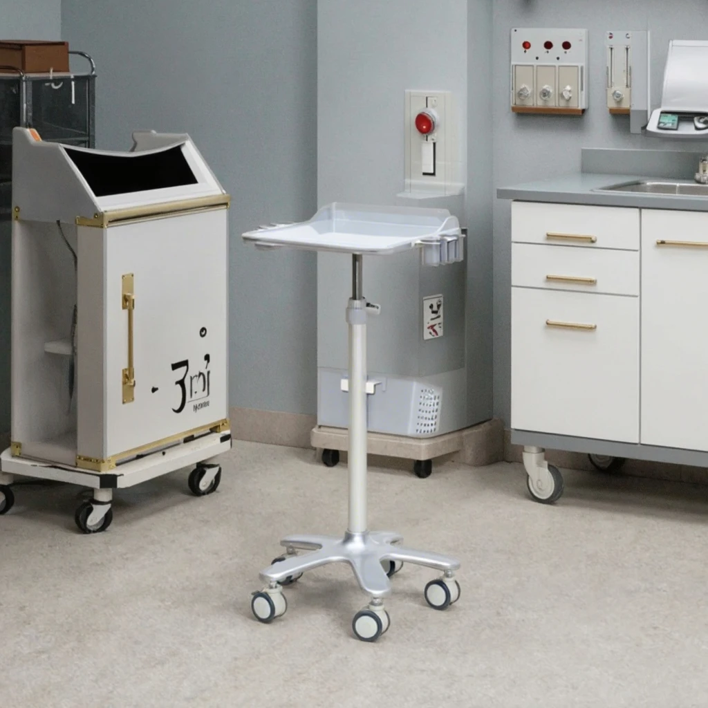 Compact Hospital Office Laptop Workstation Cart ABS Material Space-Saving Design Recessed Mouse Area Stabilizing Aluminum Base 6