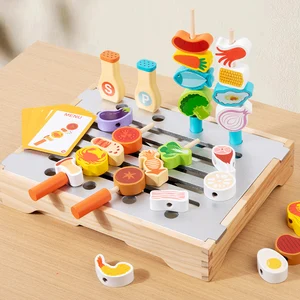 Children's Simulated Barbecue Rack Toy Set Baby's House Barbecue Kitchen Set Puzzle Wooden Toys