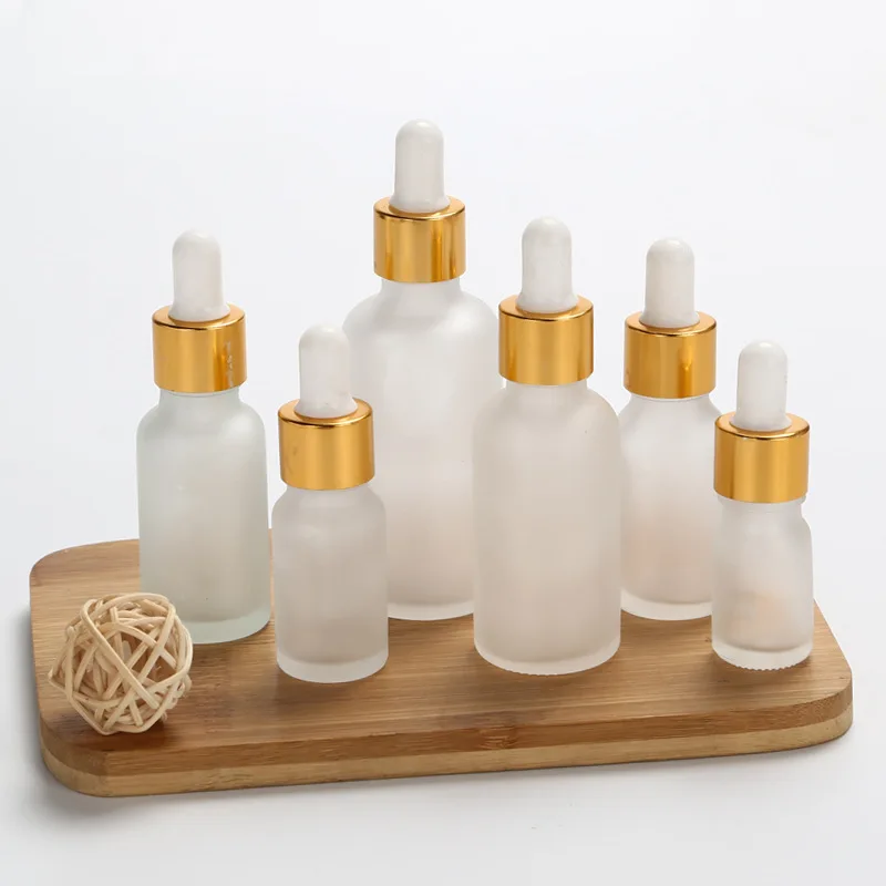 Multi -specification transparent frosted  essential oil glass bottle spray any color with Plastic dropper or uv dropper