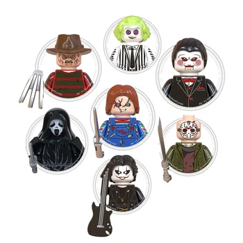 2024 Newest Halloween Cartoon Mini Figures Building Blocks Horror Film Characters Series Kids Educational Block Toy
