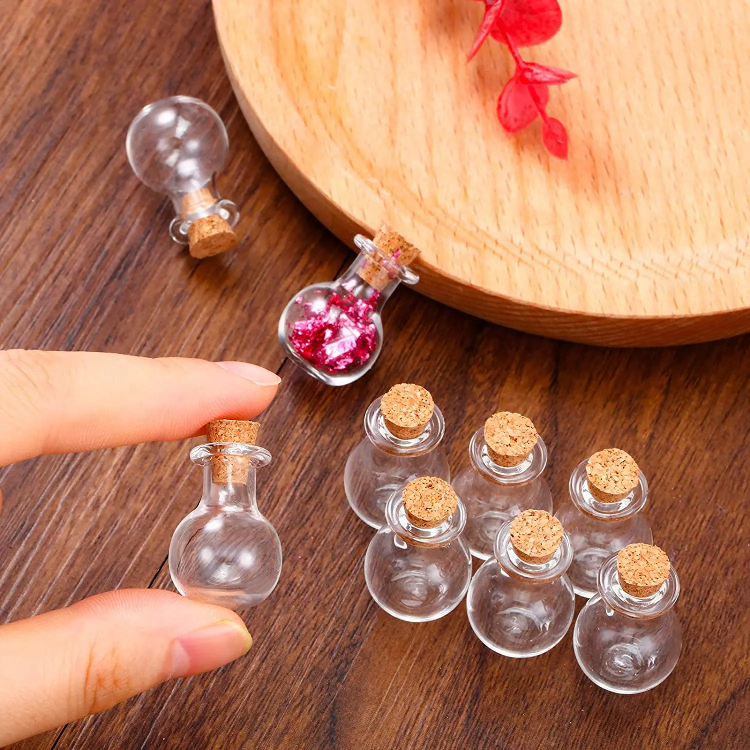 cute mini glass bottle with corks