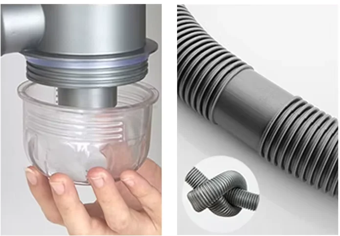 product custom stainless steel table control kitchen two bowls sink strainer drain basin waste trap flexible sewer pipe drainer hose-2