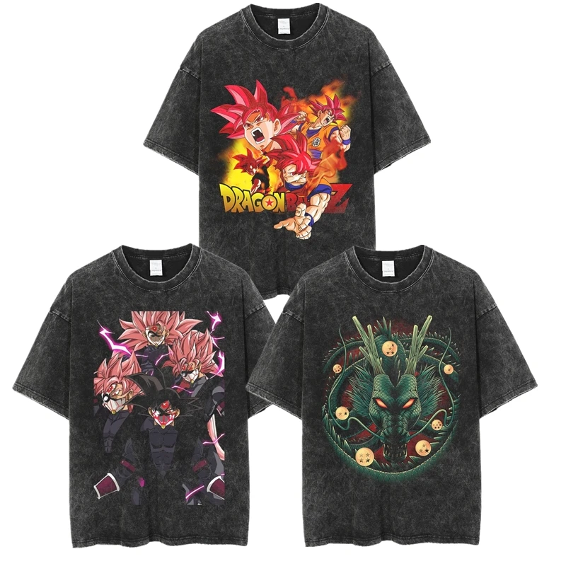30 Styles Custom UV Printing Washed T-shirt Dragon Goku Super Saiyan ROSE Shenron Vegeta Broli Anime Men's Shirts for Kids Women