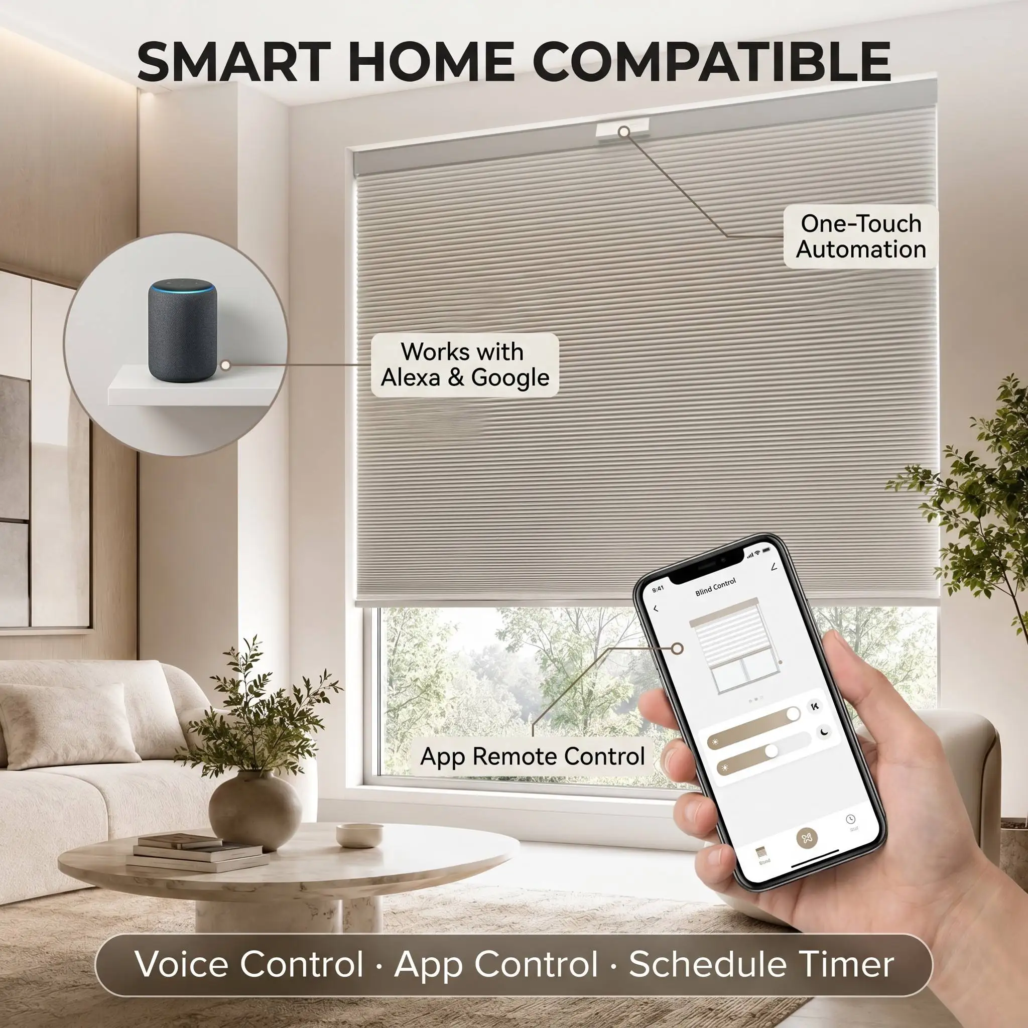 Electric Motorized Polyester Cellular Honeycomb Blinds with Built-in Smart Remote Control Blackout Window Shades Custom Made