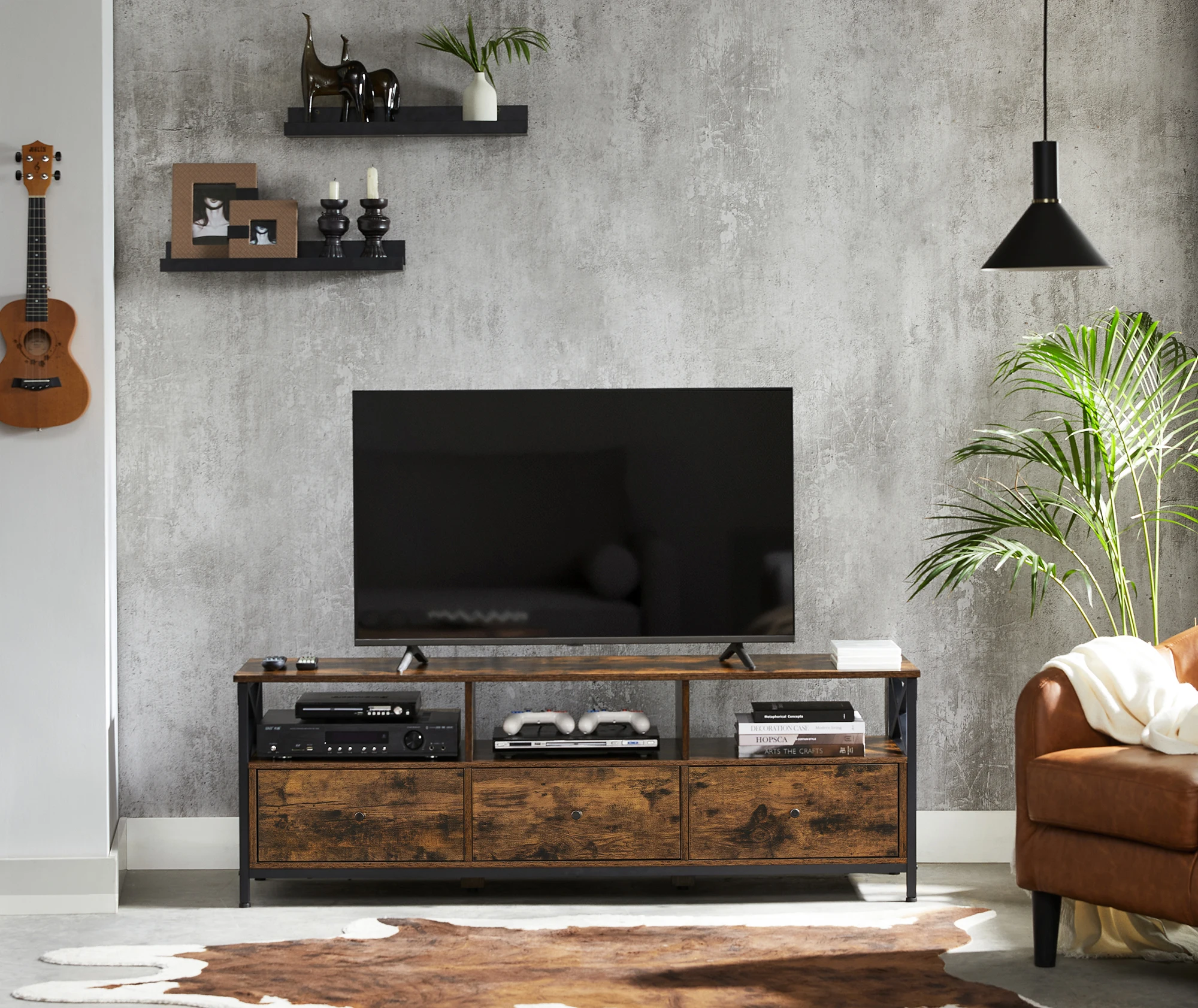 Vasagle Industrial Tv Unit Tv Stand And Coffee Table Set Brown Tv