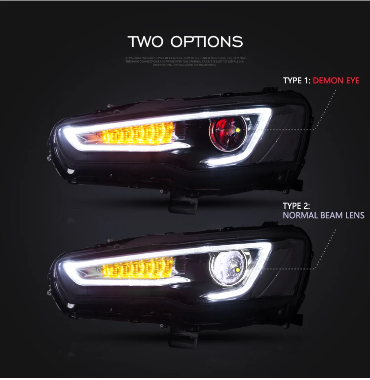 VLAND-faros LED delanteros para coche Mitsubishi, lámpara de Ojos de demonio con lentejuelas, para modelo Galant Lancer ex Fortis, 2008-2017