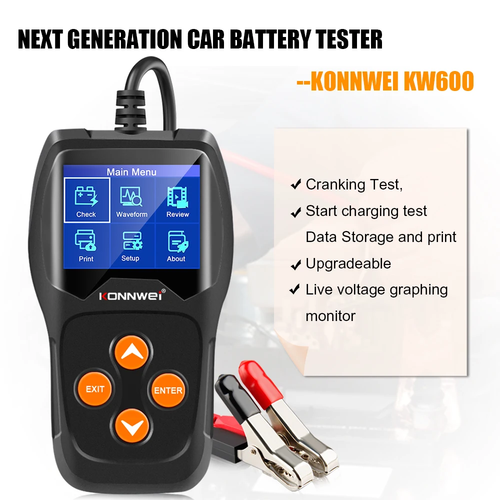 KW600 sur le système de démarrage Kshzmoto KONNWEI Testeur de batterie de voiture professionnel testeur alternateur système de charge Analyseur automatique de charge de batterie 220-2H CCA 220AH 