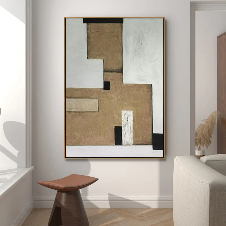 Hand Painted Acrylic Minimalist Artwork Abstract Painting Blue Grey Geometric Hotel Decorative Wall Art
