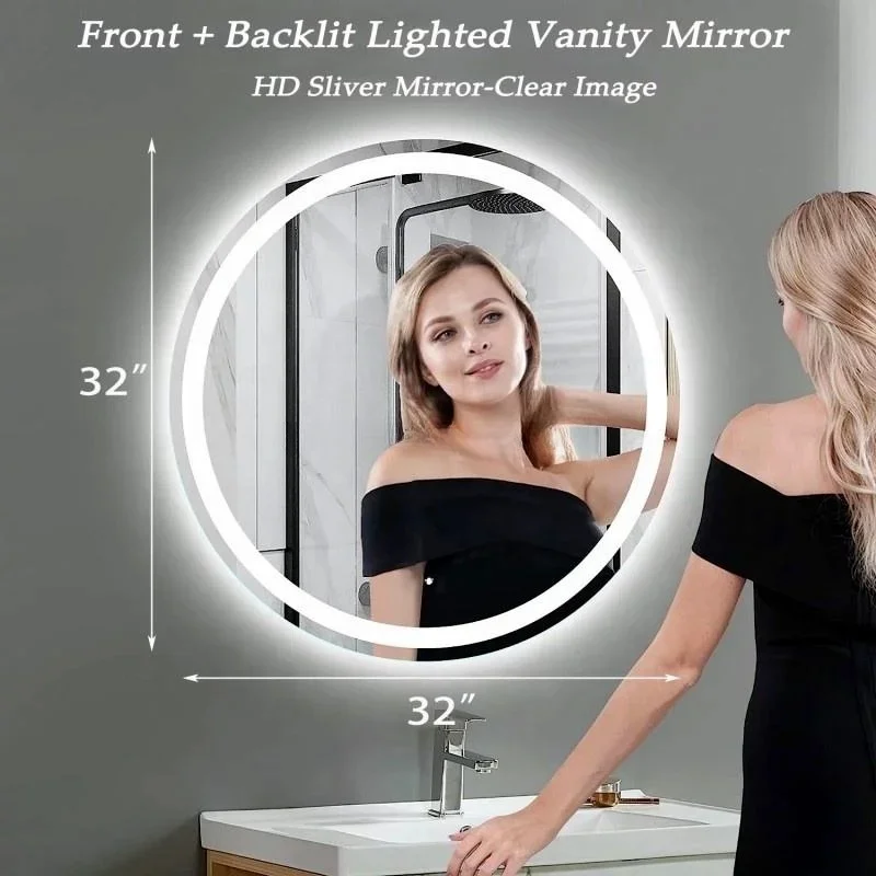 product modern anti fog touch switch round led bathroom vanity mirror for home decorative-5