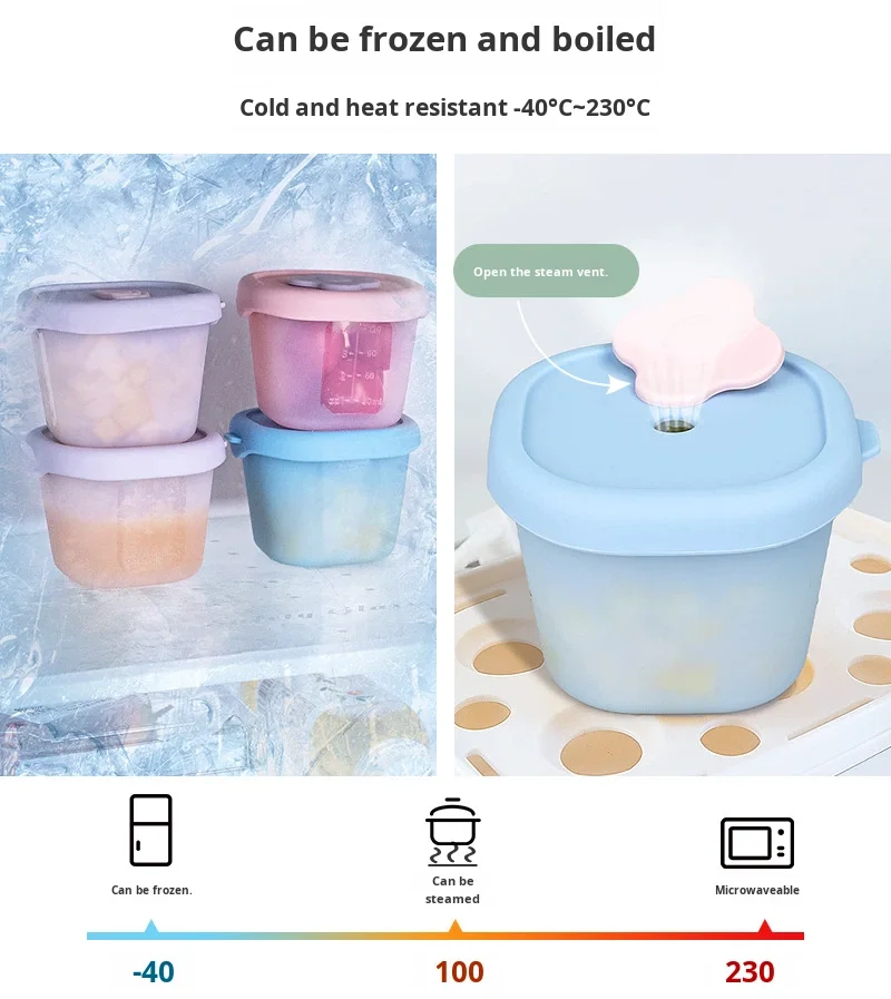 Baby Food Bowl with Silicone Lid Storage Box, Free of Bisphenol A, Fresh-keeping, Frozen, Portable, sealed factory